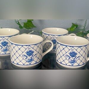 Sango Dynasty Blue and White lattice tea cups